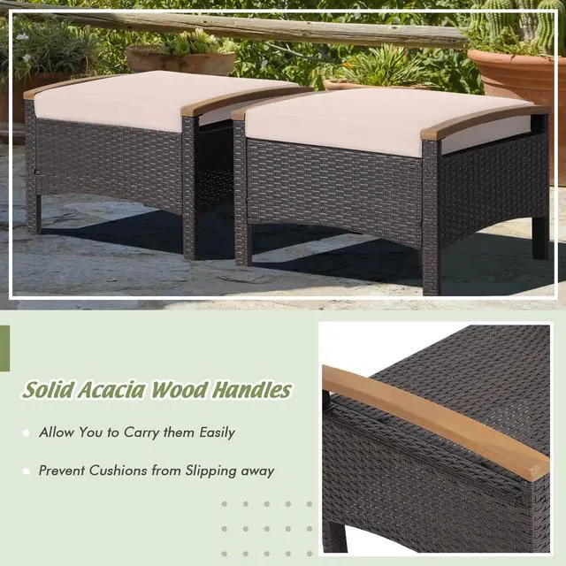 Alt view image 4 of 7 - SlickBlue Set of 2 Fade-Resistant Wicker Patio Ottoman
