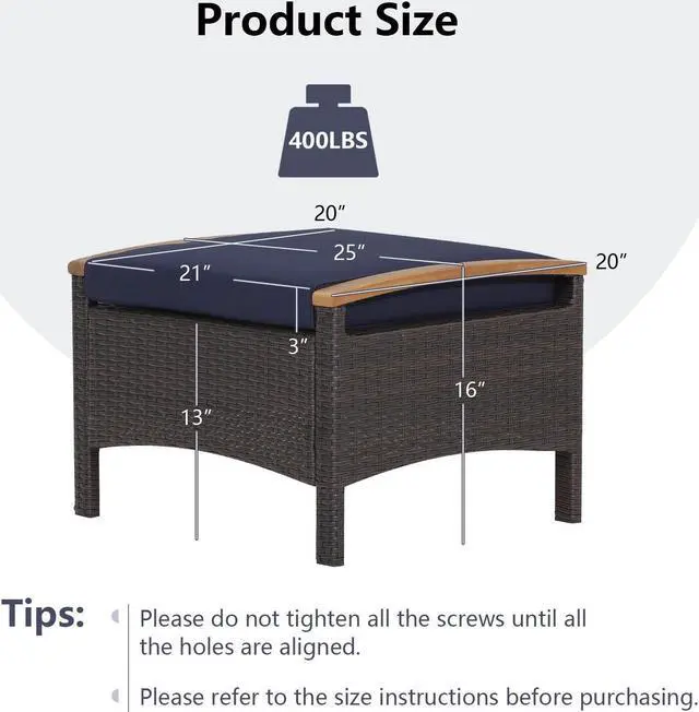 Alt view image 4 of 7 - SlickBlue Set of 2 Fade-Resistant Wicker Patio Ottoman