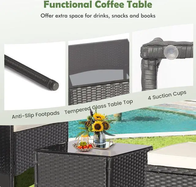 Alt view image 3 of 7 - SlickBlue 5 Pieces Outdoor Wicker Sofa Set with Coffee Table and 2 Ottomans