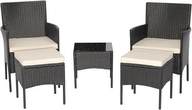 Main image of SlickBlue 5 Pieces Outdoor Wicker Sofa Set with Coffee Table and 2 Ottomans