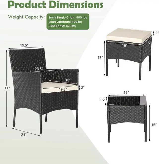 Alt view image 4 of 7 - SlickBlue 5 Pieces Outdoor Wicker Sofa Set with Coffee Table and 2 Ottomans