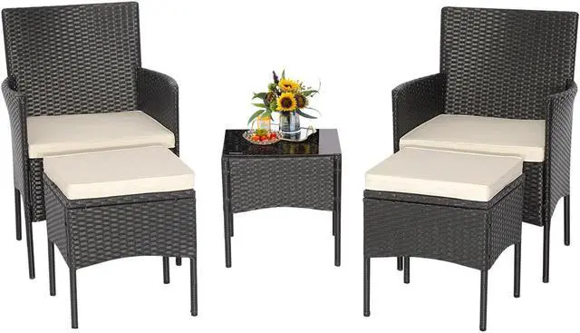 Alt view image 7 of 7 - SlickBlue 5 Pieces Outdoor Wicker Sofa Set with Coffee Table and 2 Ottomans