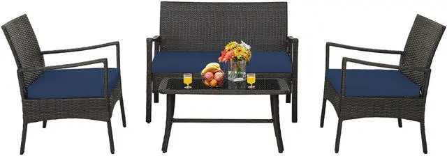 Alt view image 3 of 7 - SlickBlue 4 Pieces Rattan Conversation Set with Tempered Glass Coffee Table