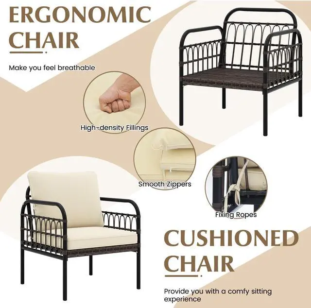 Alt view image 7 of 7 - SlickBlue 3 Pieces Patio Wicker Conversation Set with Cushions and Tempered Glass Coffee Table