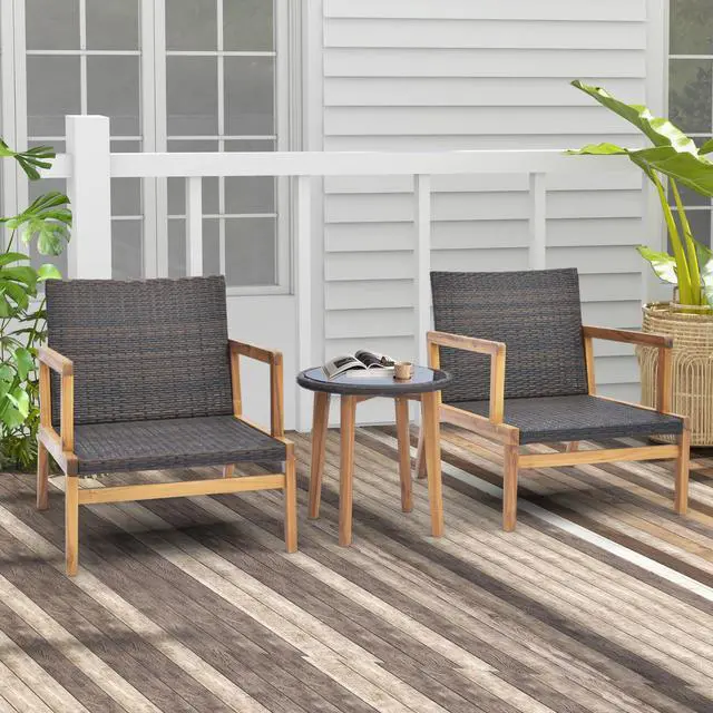Alt view image 2 of 7 - SlickBlue 3 Pieces Patio Furniture Set with Cushioned Chairs and Tempered Glass Side Table