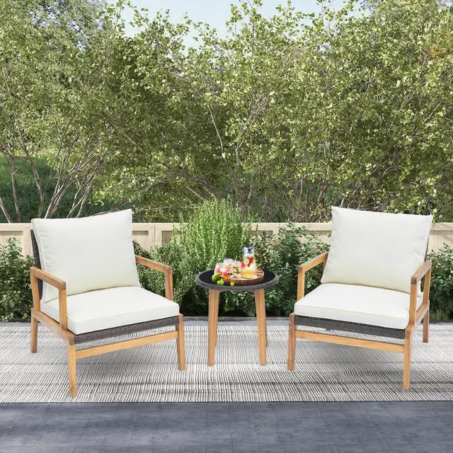 Alt view image 3 of 7 - SlickBlue 3 Pieces Patio Furniture Set with Cushioned Chairs and Tempered Glass Side Table
