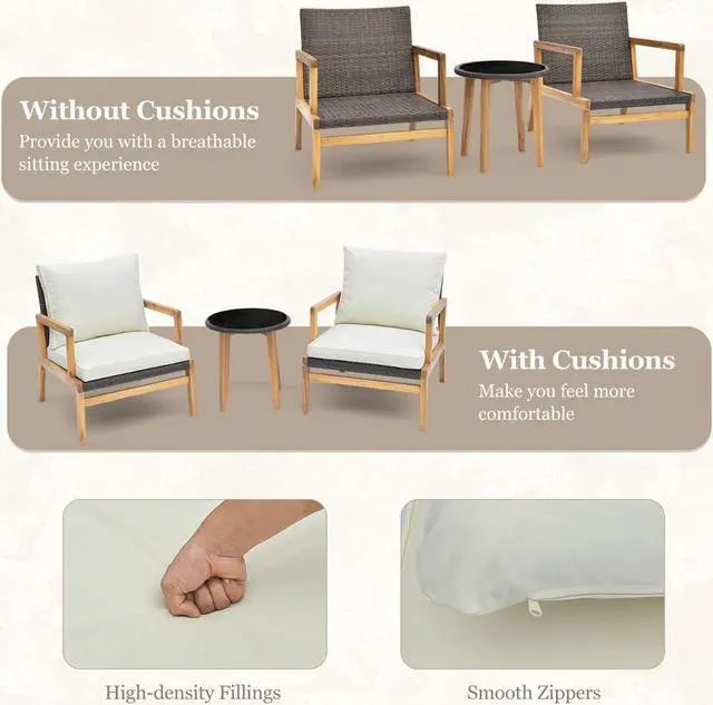 Alt view image 7 of 7 - SlickBlue 3 Pieces Patio Furniture Set with Cushioned Chairs and Tempered Glass Side Table