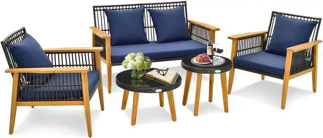 Main image of SlickBlue 5 Piece Outdoor Conversation Set with 2 Coffee Tables for Backyard Poolside