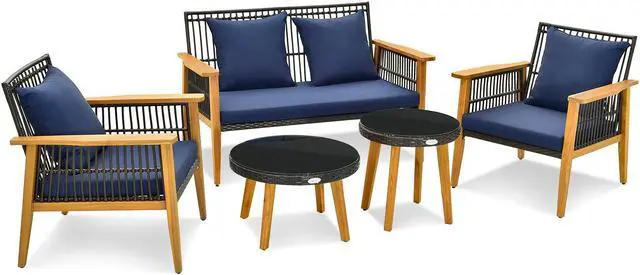 Alt view image 3 of 7 - SlickBlue 5 Piece Outdoor Conversation Set with 2 Coffee Tables for Backyard Poolside