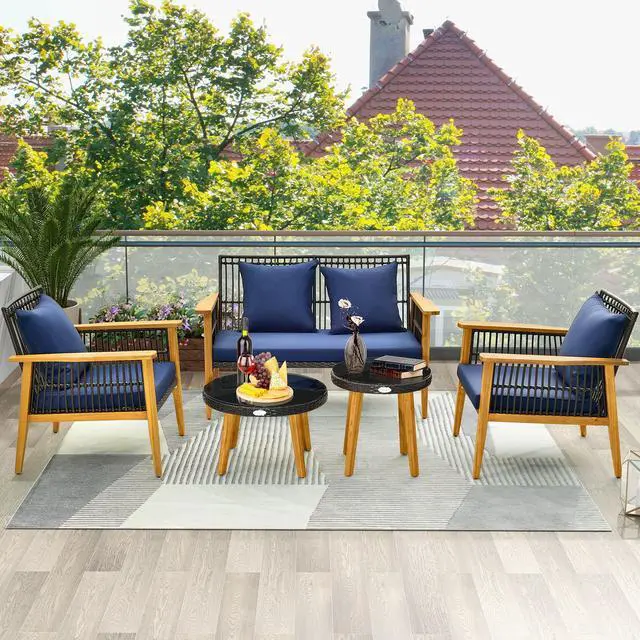 Alt view image 2 of 7 - SlickBlue 5 Piece Outdoor Conversation Set with 2 Coffee Tables for Backyard Poolside