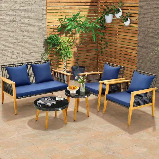 Alt view image 4 of 7 - SlickBlue 5 Piece Outdoor Conversation Set with 2 Coffee Tables for Backyard Poolside