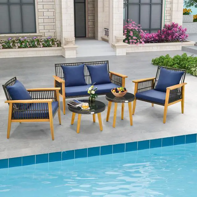 Alt view image 6 of 7 - SlickBlue 5 Piece Outdoor Conversation Set with 2 Coffee Tables for Backyard Poolside