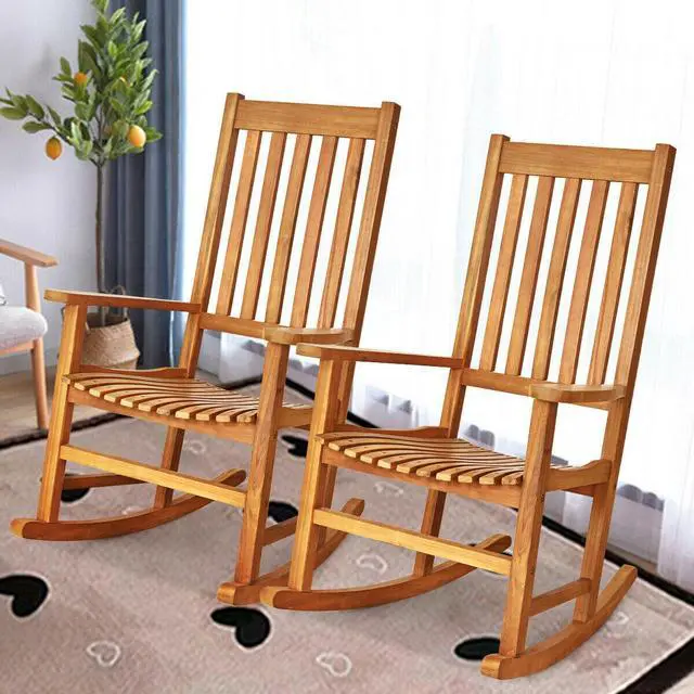 Alt view image 2 of 7 - SlickBlue Indoor Outdoor Wooden High Back Rocking Chair