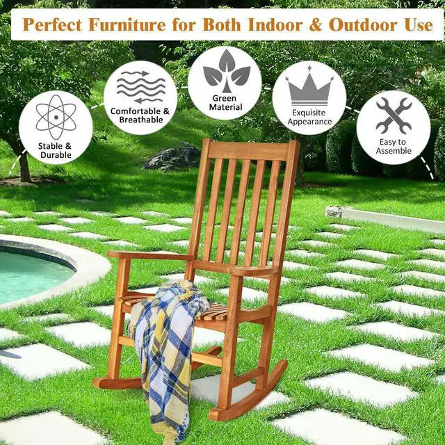 Alt view image 3 of 7 - SlickBlue Indoor Outdoor Wooden High Back Rocking Chair