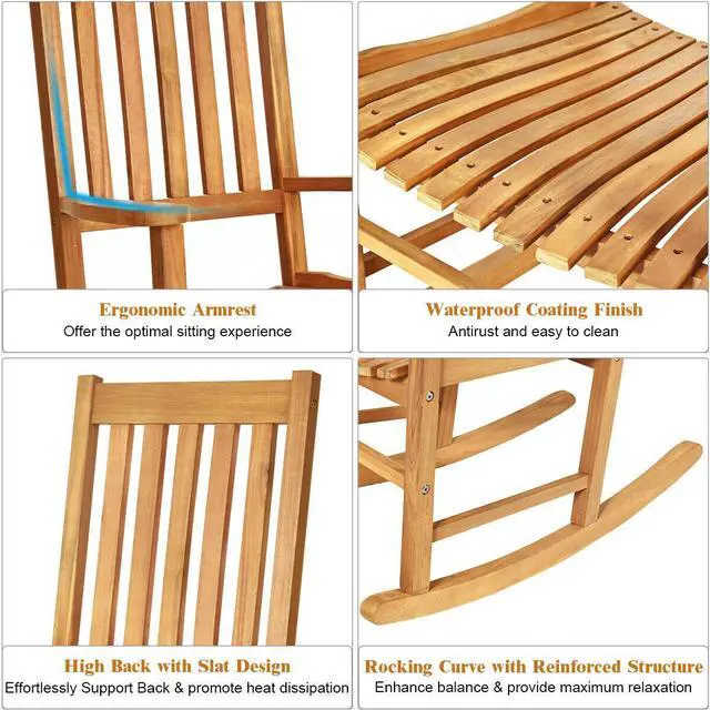 Alt view image 6 of 7 - SlickBlue Indoor Outdoor Wooden High Back Rocking Chair