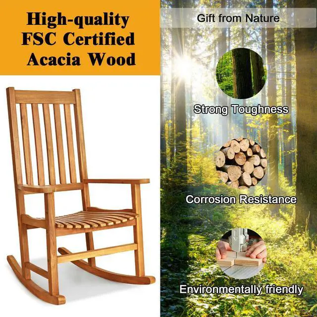 Alt view image 4 of 7 - SlickBlue Indoor Outdoor Wooden High Back Rocking Chair