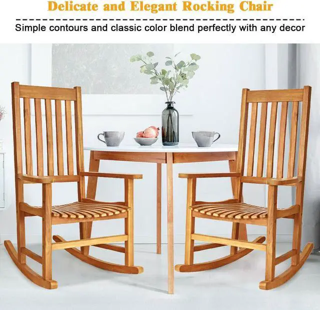 Alt view image 7 of 7 - SlickBlue Indoor Outdoor Wooden High Back Rocking Chair
