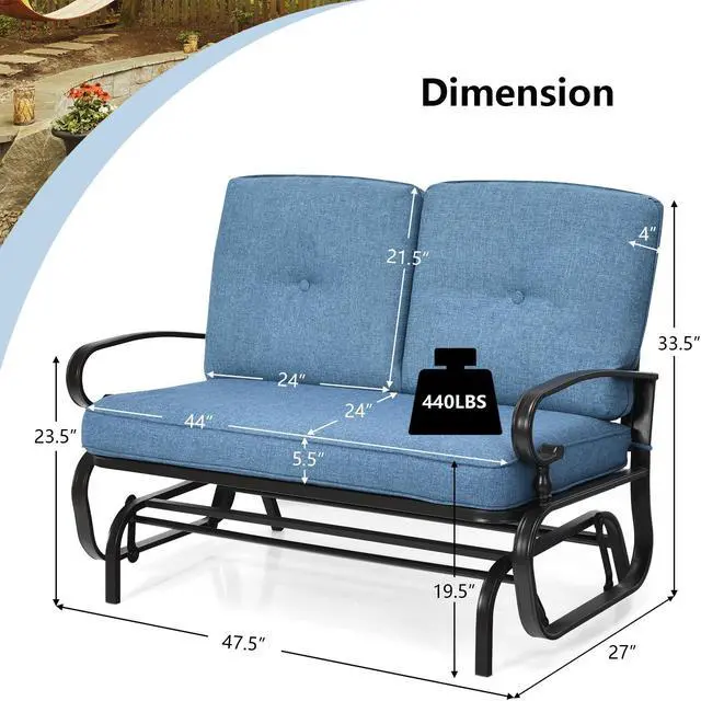 Alt view image 4 of 7 - SlickBlue 2 Seats Outdoor Swing Glider Chair with Comfortable Cushions