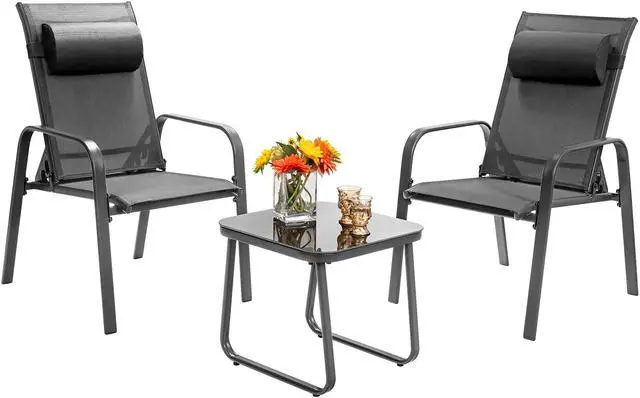 Alt view image 7 of 7 - SlickBlue 3 Pieces Patio Bistro Furniture Set with Adjustable Backrest