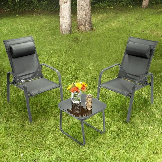 Alt view image 2 of 7 - SlickBlue 3 Pieces Patio Bistro Furniture Set with Adjustable Backrest