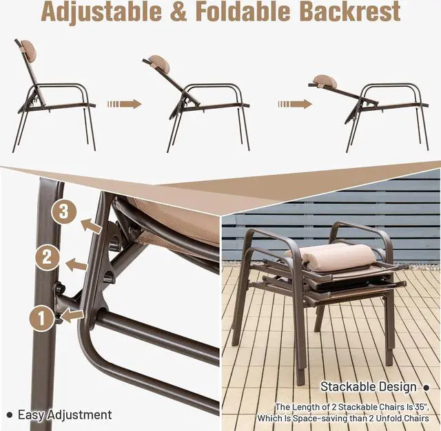 Alt view image 4 of 7 - SlickBlue 3 Pieces Patio Bistro Furniture Set with Adjustable Backrest