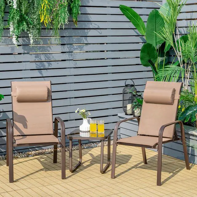 Alt view image 2 of 7 - SlickBlue 3 Pieces Patio Bistro Furniture Set with Adjustable Backrest
