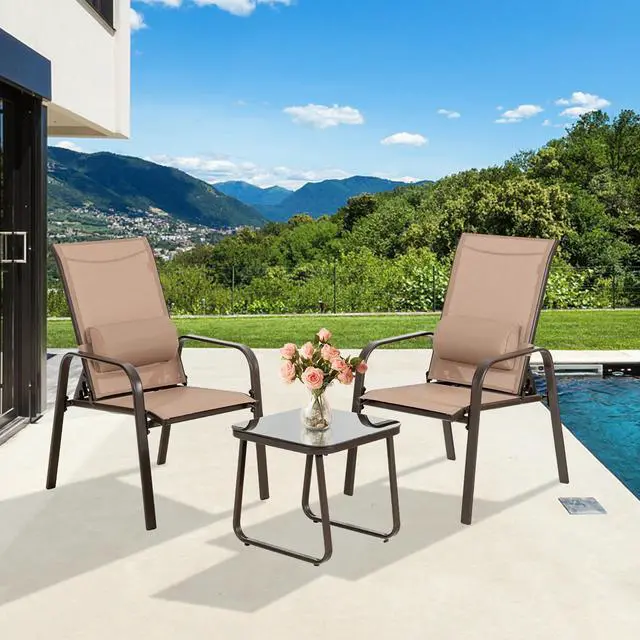 Alt view image 5 of 7 - SlickBlue 3 Pieces Patio Bistro Furniture Set with Adjustable Backrest