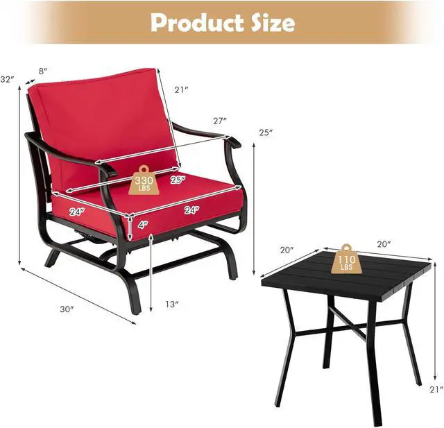 Alt view image 4 of 7 - SlickBlue 3 Piece Patio Rocking Chair Set with Coffee Table