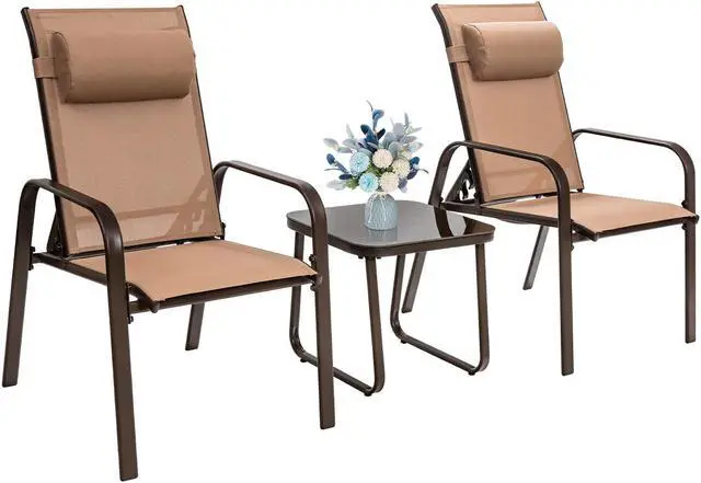 Alt view image 7 of 7 - SlickBlue 3 Pieces Patio Bistro Furniture Set with Adjustable Backrest