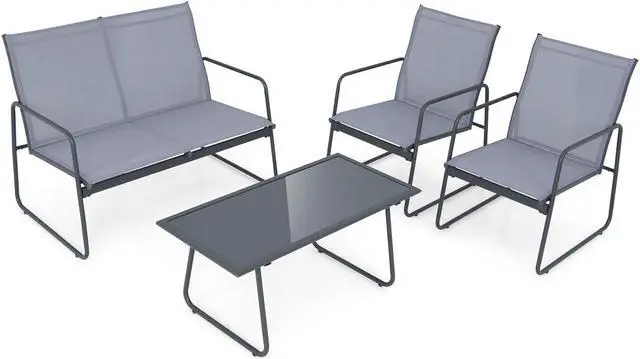 Main image of SlickBlue 4 Pieces of Metal Patio Furniture Chat Set with Tempered Glass Coffee Table
