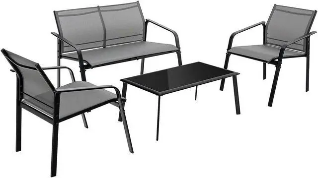 Main image of SlickBlue 4 Pieces Patio Furniture Set with Armrest Loveseat Sofas and Glass Table Deck