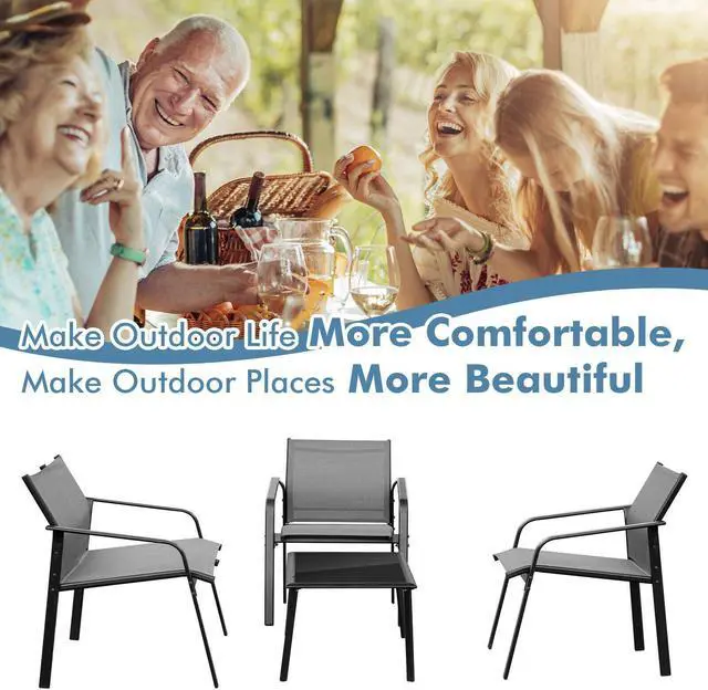 Alt view image 6 of 7 - SlickBlue 4 Pieces Patio Furniture Set with Armrest Loveseat Sofas and Glass Table Deck