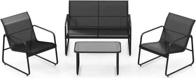 Main image of SlickBlue 4 Pieces Outdoor Conversation Set with Tempered Glass Coffee Table-Black