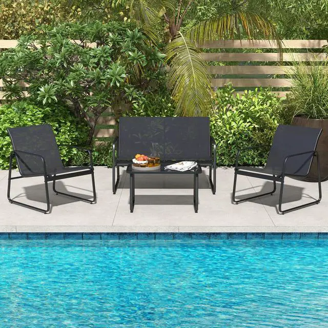 Alt view image 6 of 7 - SlickBlue 4 Pieces Outdoor Conversation Set with Tempered Glass Coffee Table-Black