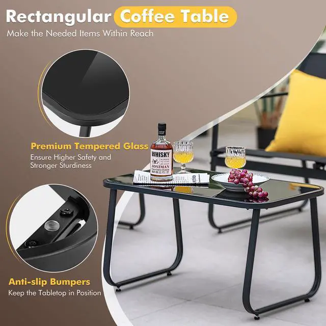Alt view image 7 of 7 - SlickBlue 4 Pieces Outdoor Conversation Set with Tempered Glass Coffee Table-Black