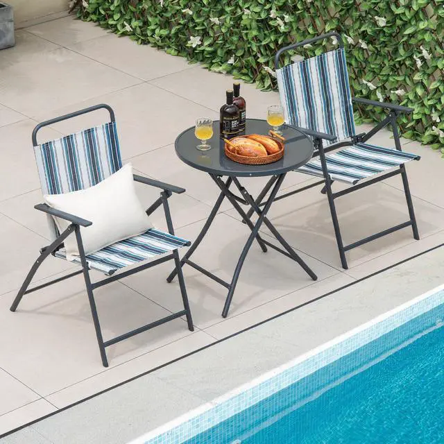 Alt view image 3 of 7 - SlickBlue 3 Pieces Outdoor Folding Chair Set Portable Folding Chair Set