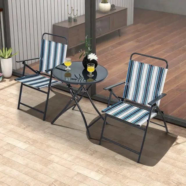 Alt view image 4 of 7 - SlickBlue 3 Pieces Outdoor Folding Chair Set Portable Folding Chair Set