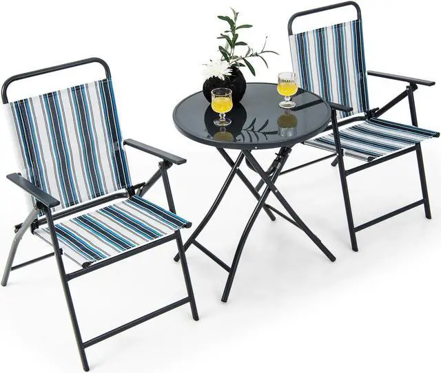 Alt view image 2 of 7 - SlickBlue 3 Pieces Outdoor Folding Chair Set Portable Folding Chair Set