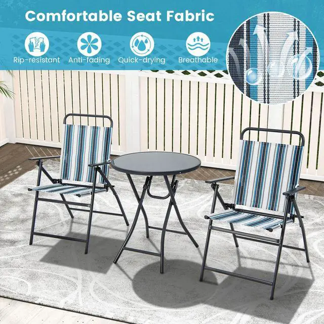 Alt view image 5 of 7 - SlickBlue 3 Pieces Outdoor Folding Chair Set Portable Folding Chair Set