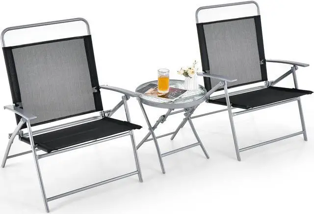 Main image of SlickBlue 3 Pieces Patio Folding Chair Set Outdoor Metal Conversation Set