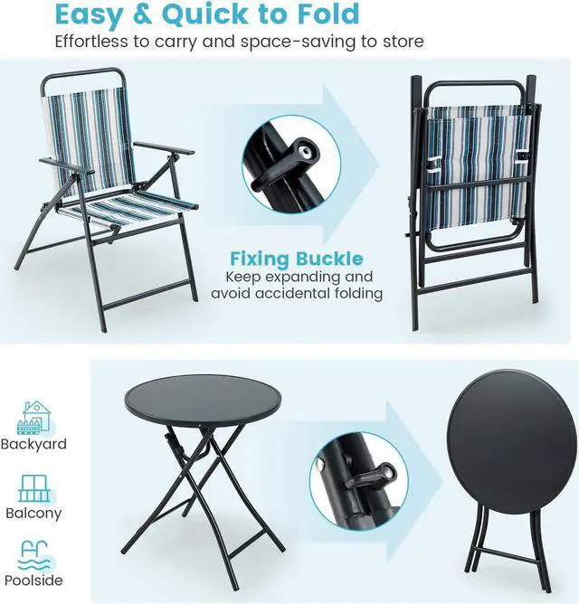 Alt view image 6 of 7 - SlickBlue 3 Pieces Outdoor Folding Chair Set Portable Folding Chair Set
