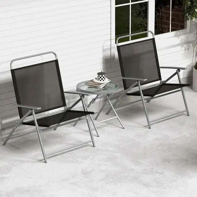 Alt view image 2 of 7 - SlickBlue 3 Pieces Patio Folding Chair Set Outdoor Metal Conversation Set