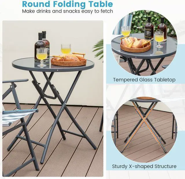 Alt view image 7 of 7 - SlickBlue 3 Pieces Outdoor Folding Chair Set Portable Folding Chair Set