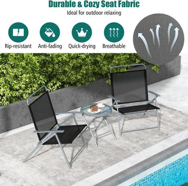 Alt view image 5 of 7 - SlickBlue 3 Pieces Patio Folding Chair Set Outdoor Metal Conversation Set