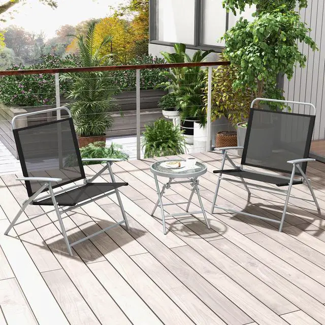 Alt view image 4 of 7 - SlickBlue 3 Pieces Patio Folding Chair Set Outdoor Metal Conversation Set