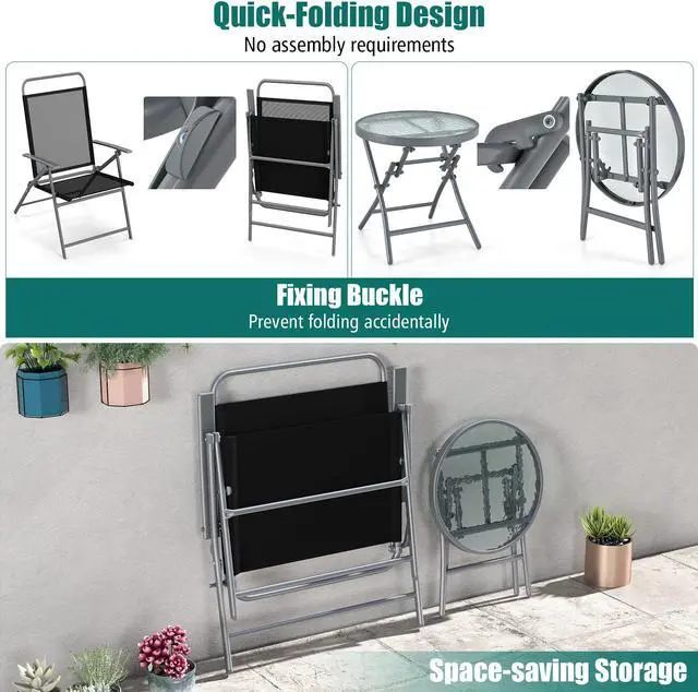 Alt view image 7 of 7 - SlickBlue 3 Pieces Patio Folding Chair Set Outdoor Metal Conversation Set