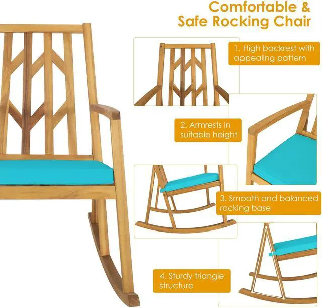 Alt view image 5 of 7 - SlickBlue Patio Acacia Wood Rocking Chair Sofa with Armrest and Cushion for Garden and Deck