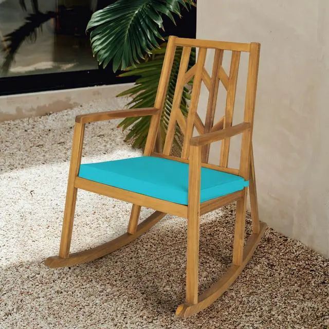 Alt view image 2 of 7 - SlickBlue Patio Acacia Wood Rocking Chair Sofa with Armrest and Cushion for Garden and Deck