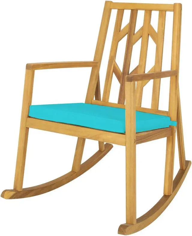 Alt view image 7 of 7 - SlickBlue Patio Acacia Wood Rocking Chair Sofa with Armrest and Cushion for Garden and Deck