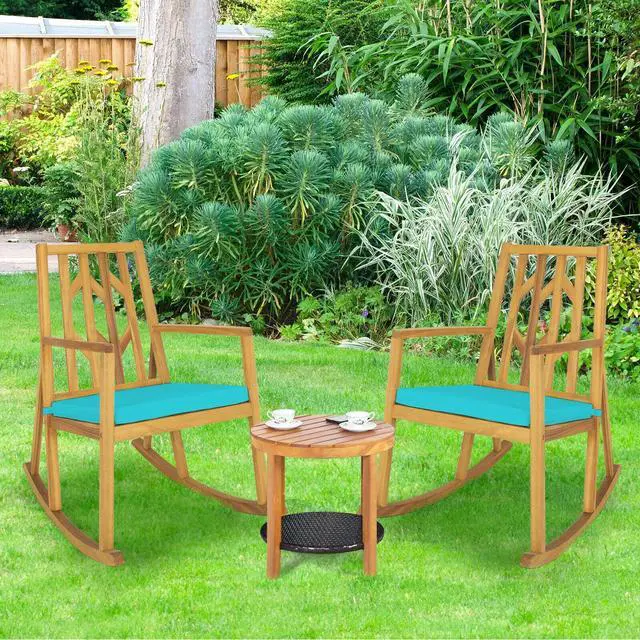 Alt view image 6 of 7 - SlickBlue Patio Acacia Wood Rocking Chair Sofa with Armrest and Cushion for Garden and Deck